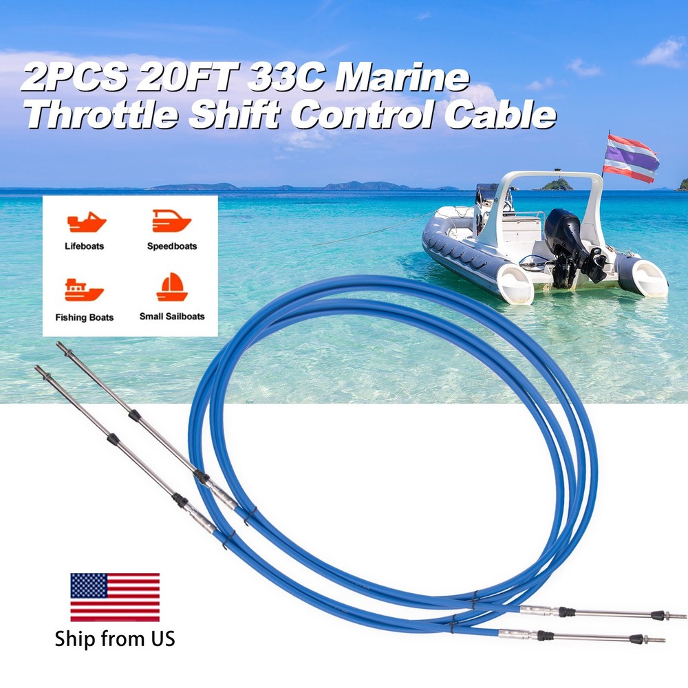 2PCS 20FT Universal 33C Shift Control Cable for Boat Throttle Control Lever