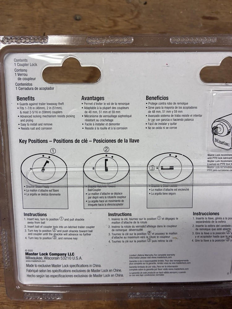 Master Lock 377DAT 1-7/8 2 2-5/16 Trailer Coupler Lock New In Box