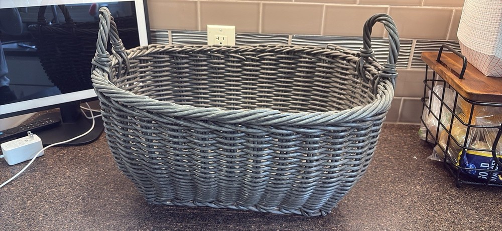 Gray Wicker Basket With Handles