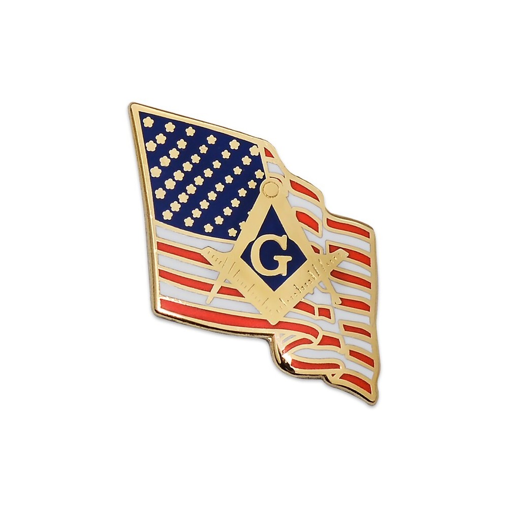 Waving American Flag with Square & Compass Masonic Lapel Pin