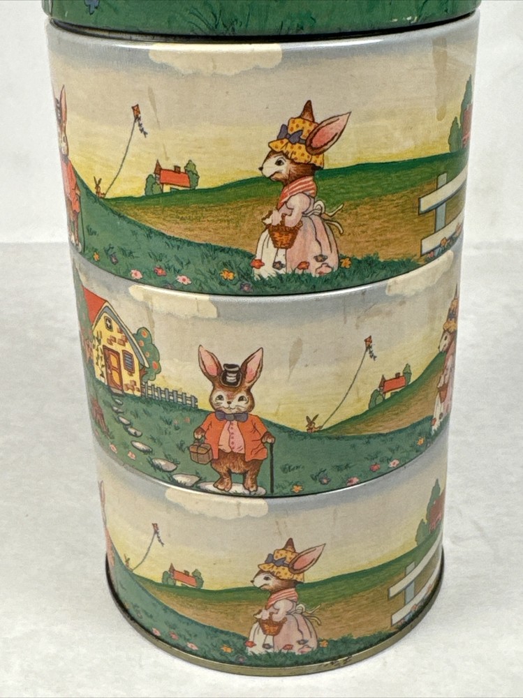 Vintage Bunny Tin 4 Layers Easter Spring Container