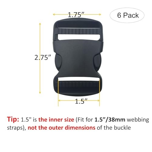 6 Set 1.5 Inch Flat Dual Adjustable Plastic Quick Side Release Plastic Buckles