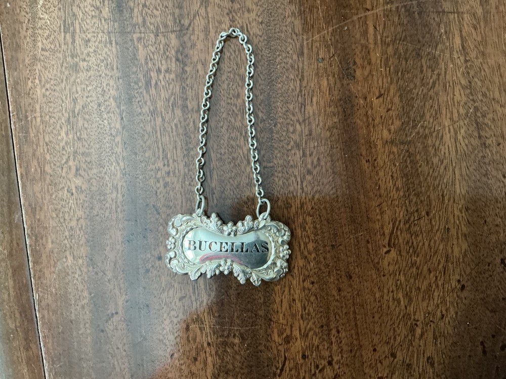 ANTIQUE SILVER PLATED WINE LABEL BOTTLE TICKET