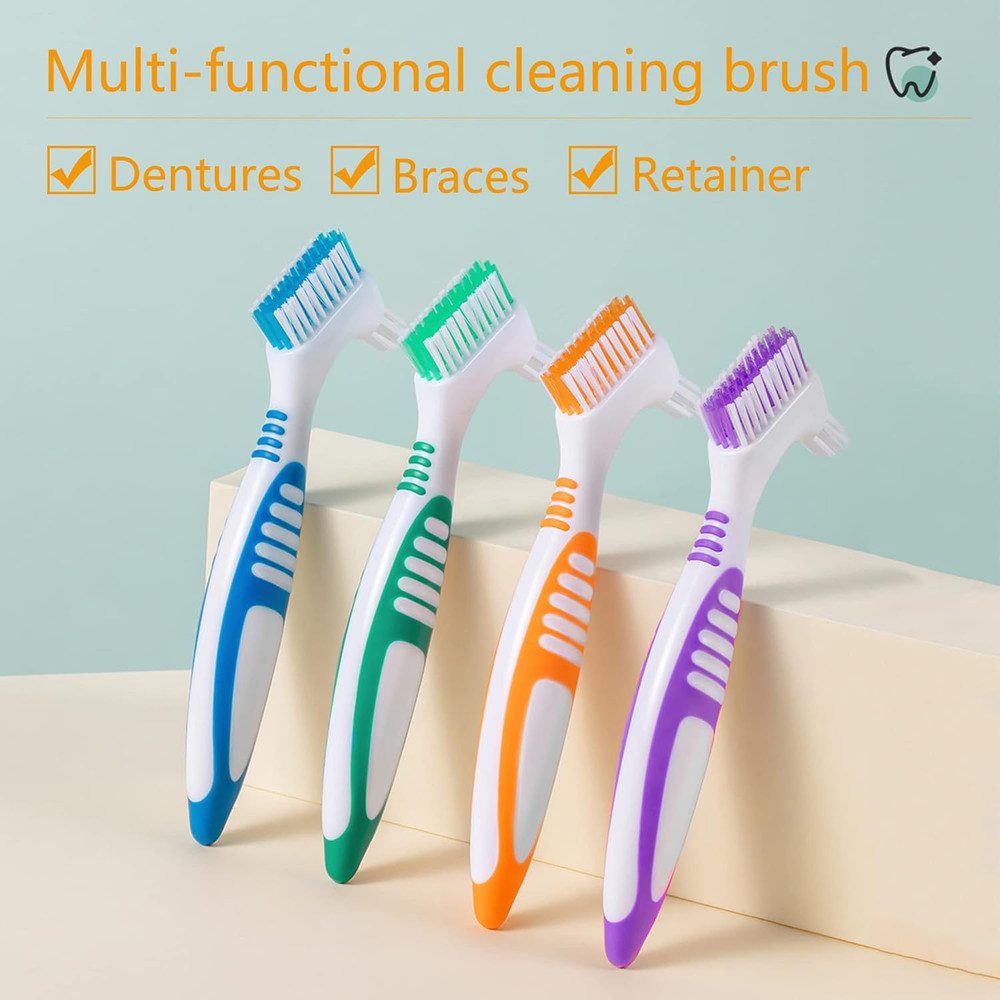 Denture Brush Set 4Pcs Double-Sided Cleaning Toothbrushes Multi-Layered Bristles