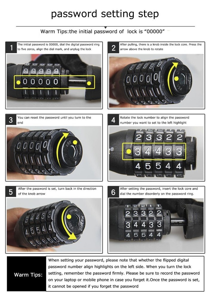 New 5 Digit 40in Length Combination Password Bicycle Cable Chain Lock Black