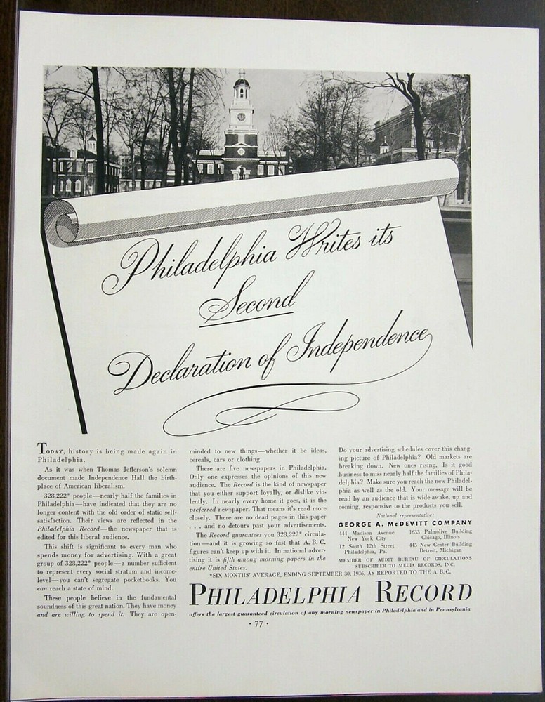 Philadelphia Record ad Fortune Dec 1936