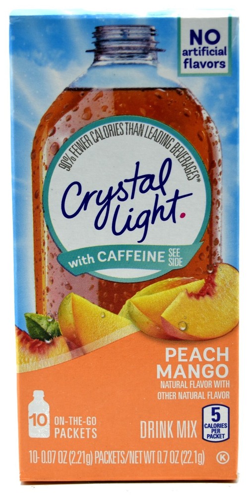 8 10-Packet Boxes Crystal Light Peach Mango With Caffeine On The Go