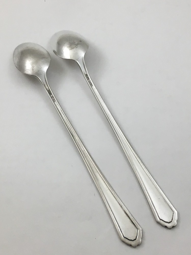 2 National Silver Co TWELVE Pattern Silverplate Iced Teaspoons 7 1/2"