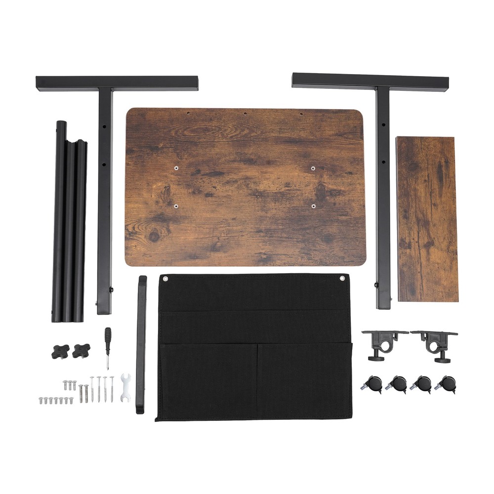 Rolling Laptop Desk Adjustable Height Computer Table Stand up Office w/ Storage