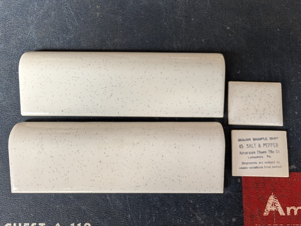 2 PCs American Olean Ceramic Tile Mud Cap Salt & Pepper Black Speckled Glossy