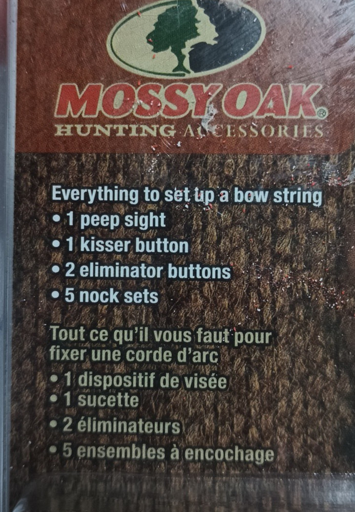 Mossy Oak bow string rigging kit peep sight kisser button nock set points