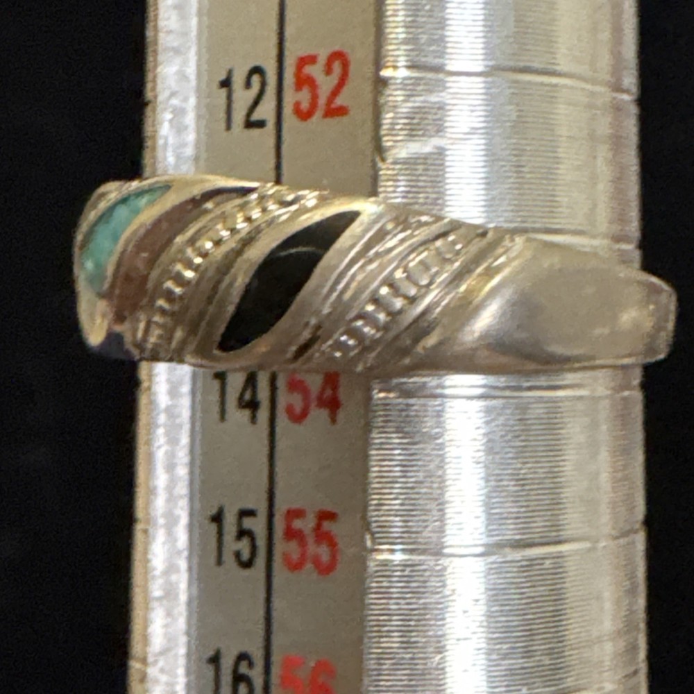 COP Silver Turquoise Black Onyx Inlay Ring Size 7
