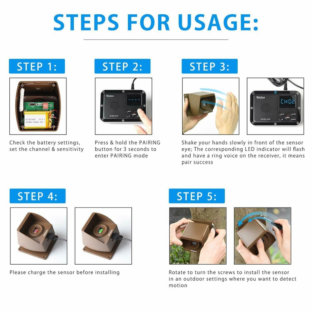 1800 feet Range Driveway Alarm Wireless System Motion Sensor Home Yard Security