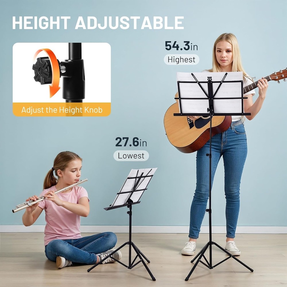 Versatile Folding Music Stand: Desktop & Floor Use - 54.3'' Height Adjustable