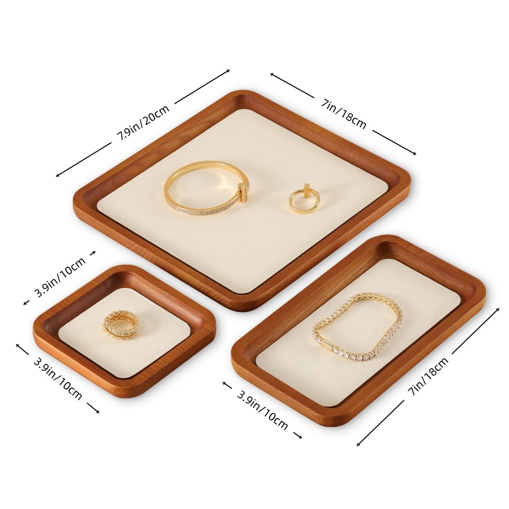 Wooden Jewelry Display Tray Rounded Rectangle Ring Showcase Stackable Elegant...