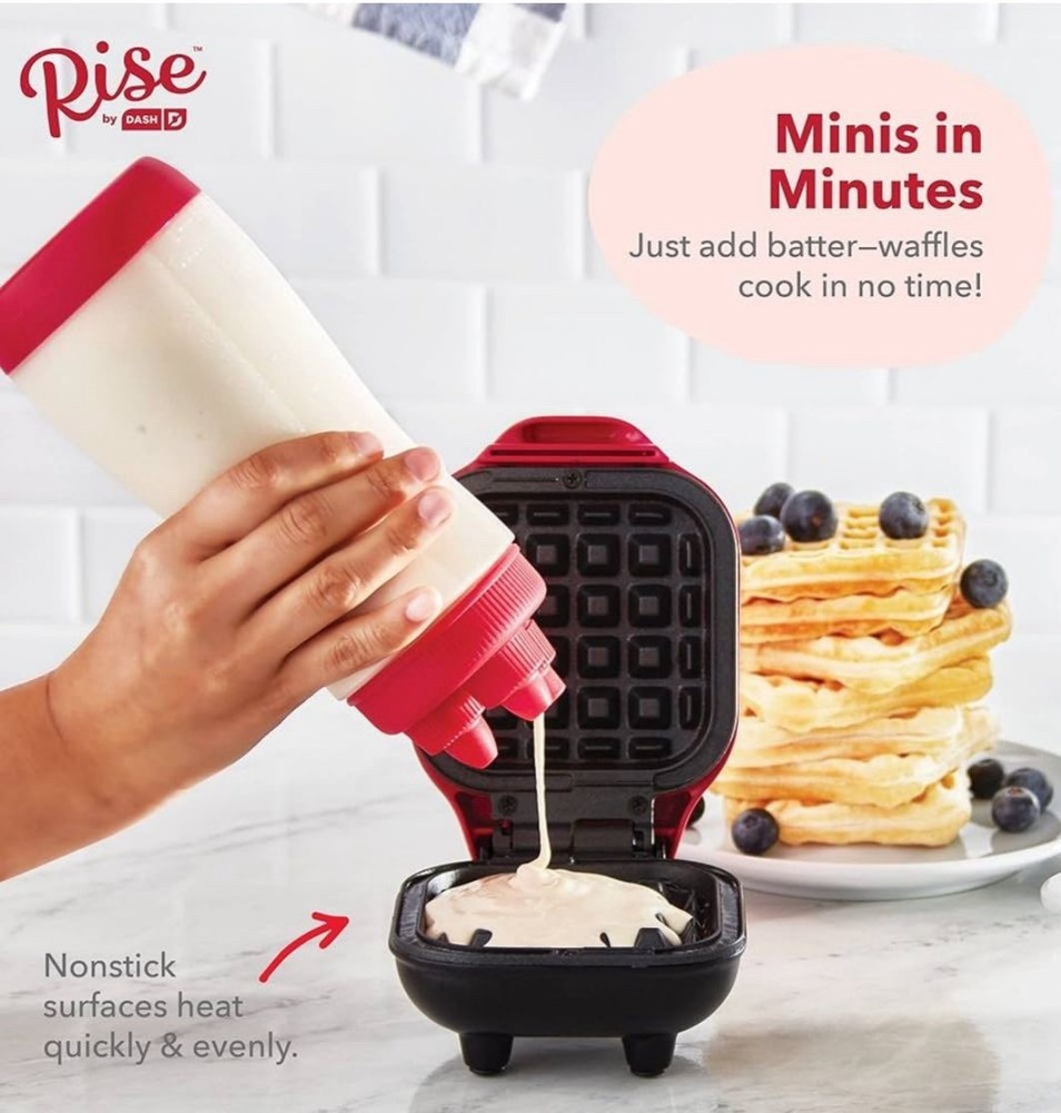 Dash Rise Mini Waffle Maker Red 4" Circular Cooking Surface Standard Type