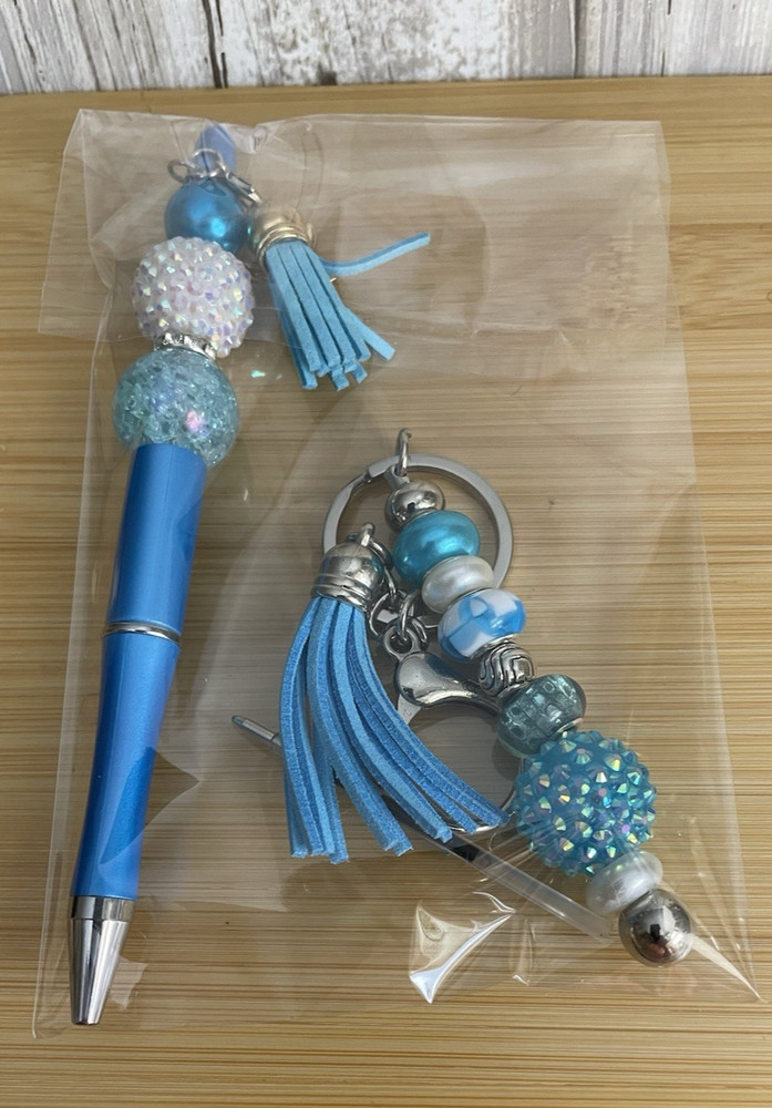 HAND MADE BEAD PEN & BEAD KEY CHAIN - & INK REFILL-