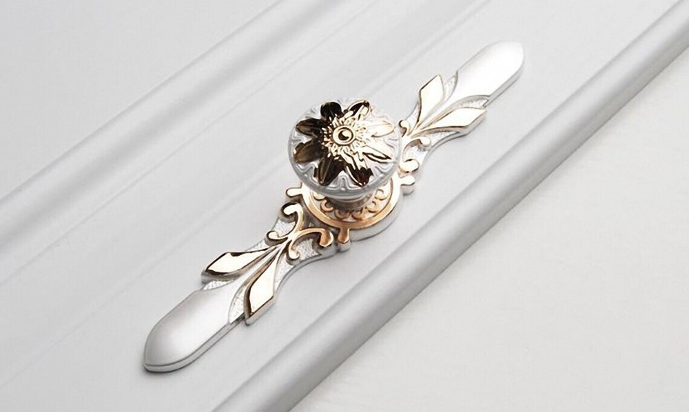 MFYS Gold Flower&Ivory white Base plate Drawer Knobs Cabinet pull