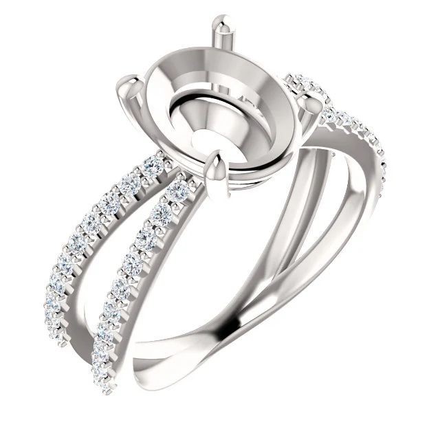 Oval 10x8mm Semi Mount Ring Setting 925 Sterling Silver Side Stone