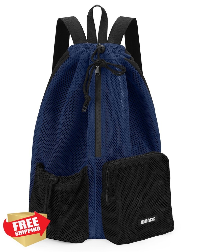 WANDF Mesh Swim Bag Drawstring Backpack Wet Pocket