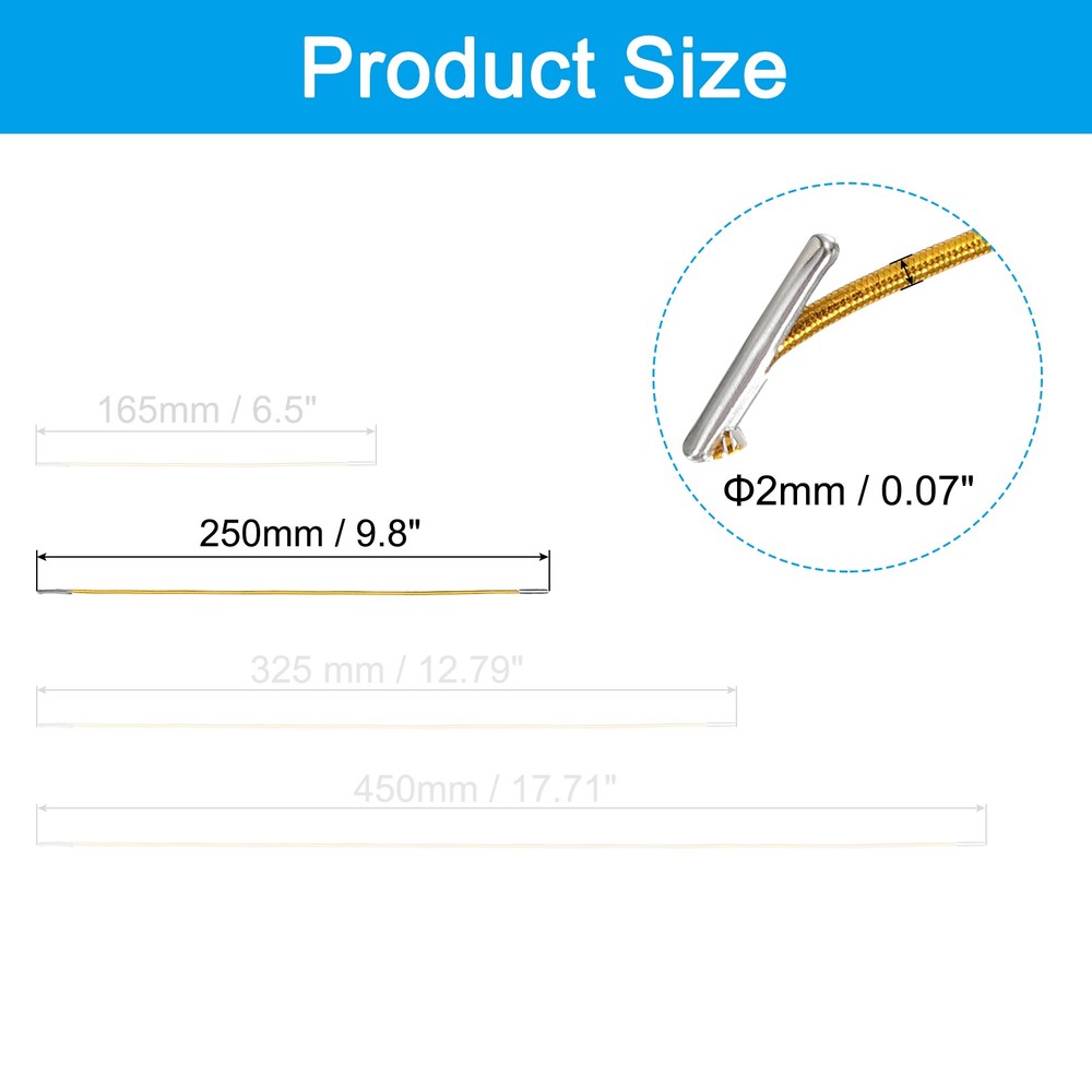 100 Pcs 9.8" Elastic Barbed Cord 2mm Loop Stretch Round String with Barb, Gold