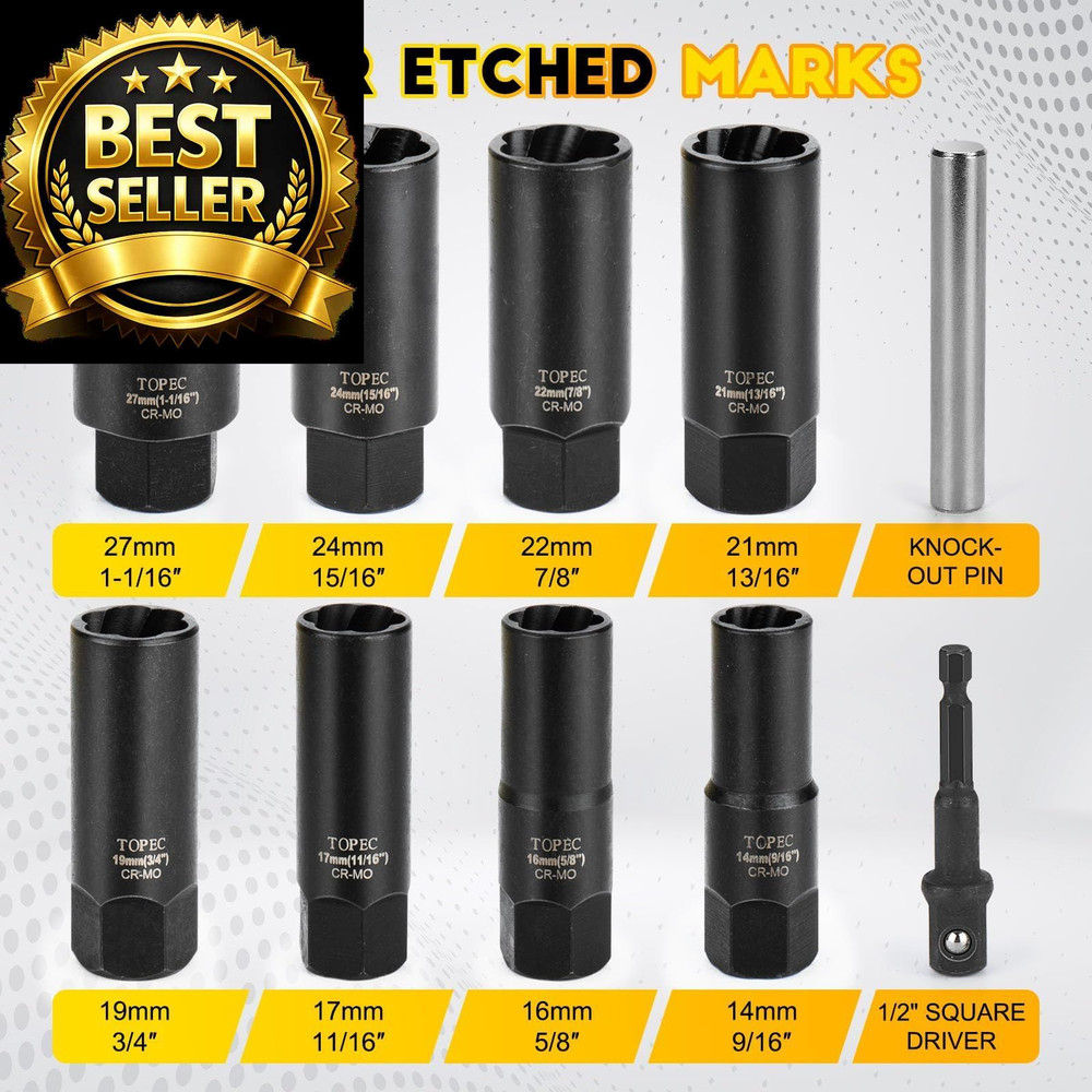 Topec 10PCS Deep Lug Nut Remover Heavy Duty, 10-piece Deep,