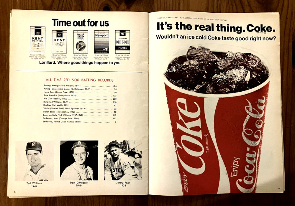 1971 Boston Red Sox Program - Vs. Yankees - unmarked scorecard. Very Good Shape!