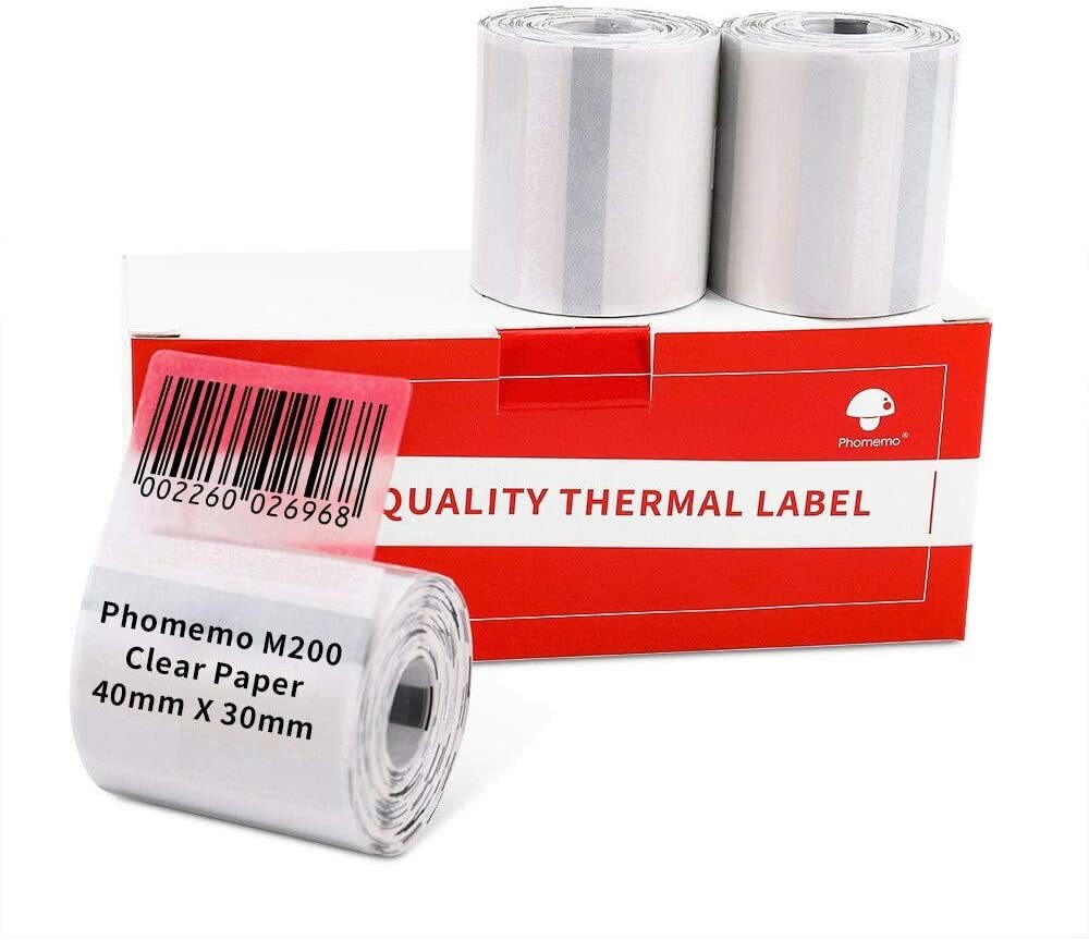 3 Rolls 40×30mm Transparent Self-Adhesive Thermal Label for Phomemo M110 Printer