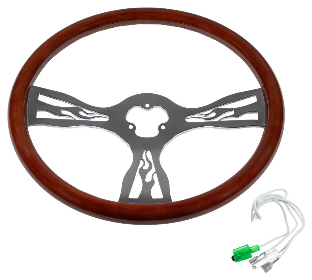 18"Wood 3-Spoke Fire Pattern Steering Wheel Kit w/Adapter Hub for Freightliner