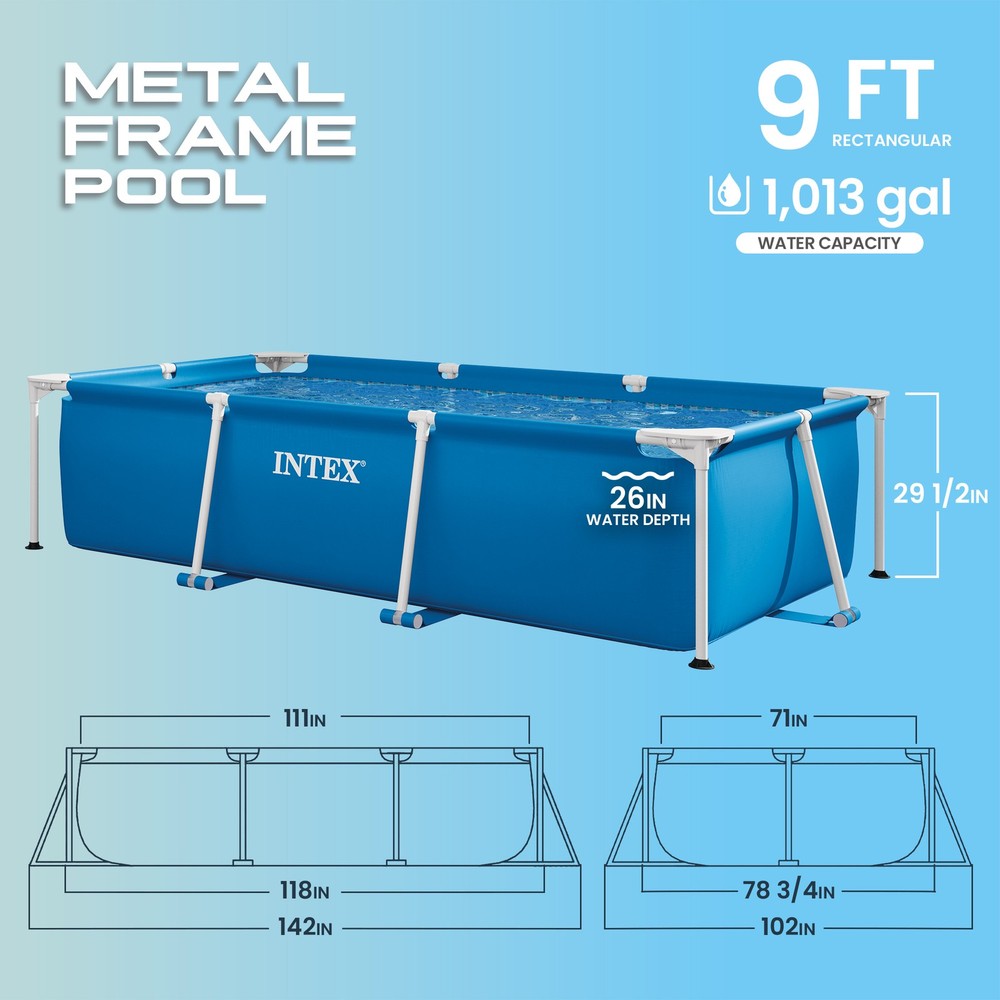 Intex Rectangular Frame Above Ground Outdoor Backyard Swimming Pool