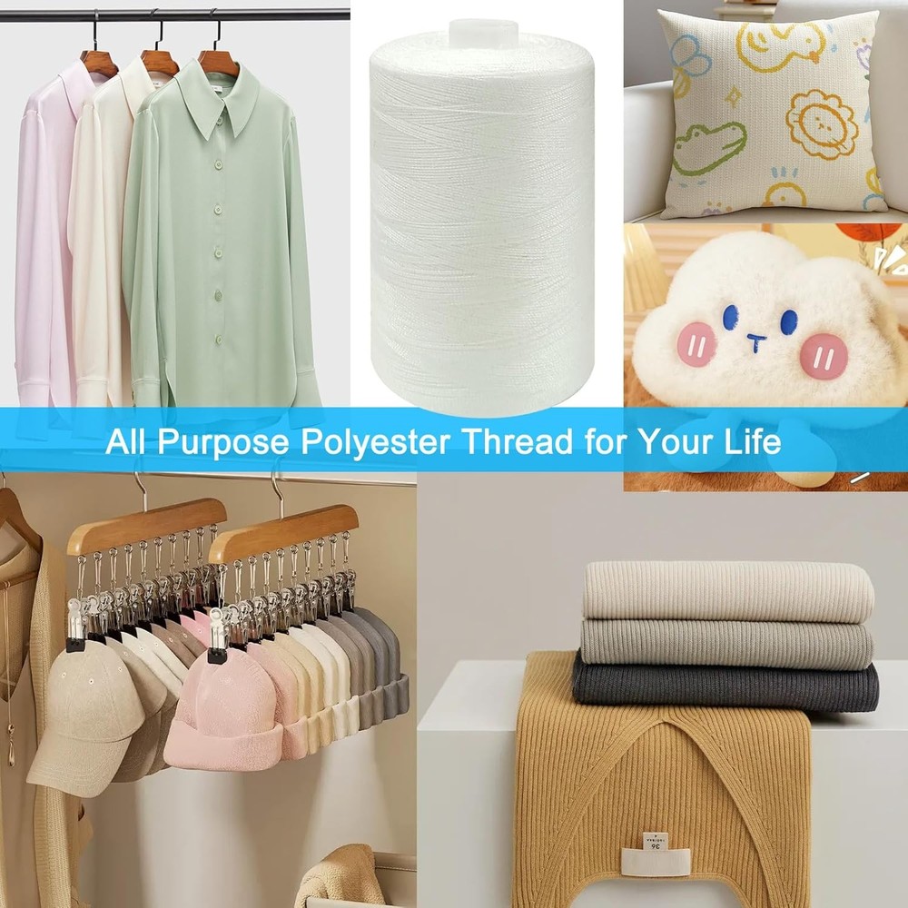 4 Spools Sewing Thread Polyester 1000yd White for Machine & Hand Use US