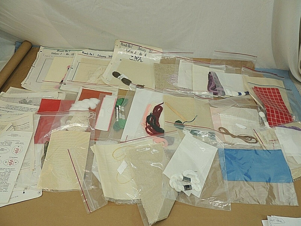 CROSS STITCH,  LOT OF THREAD, CANVAS, PATTERNS, AND MORE