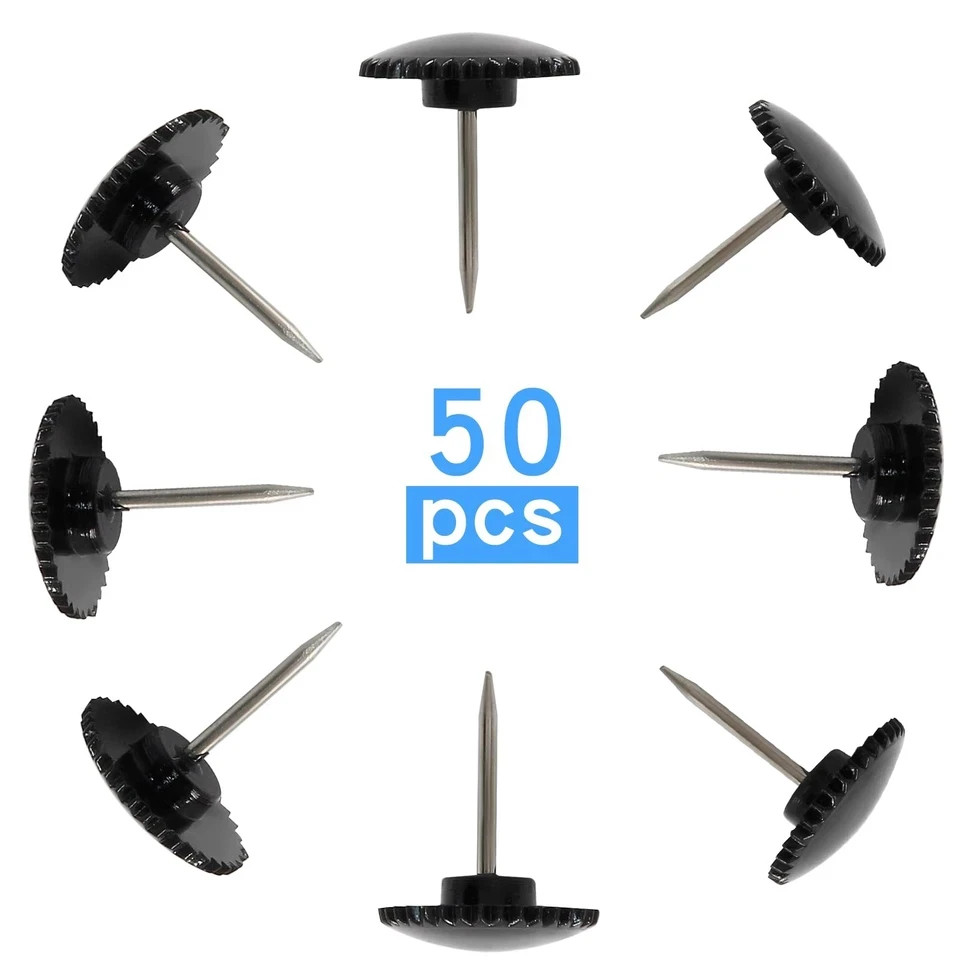 50 Pcs Black Push Pins – Plastic Thumb Tacks, Flat Head, Sharp Point