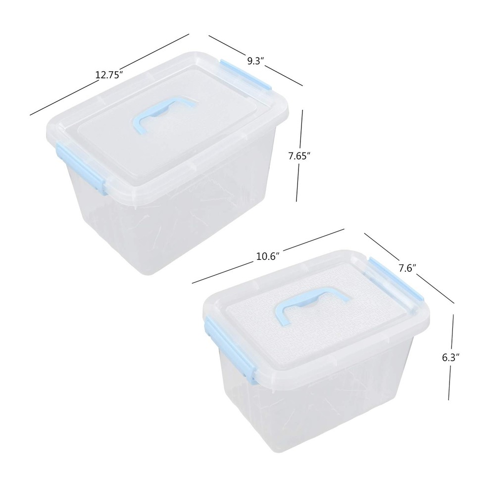 2-Pack 12-Quart & 6-Quart Lidded Storage Bin Plastic Latching Container