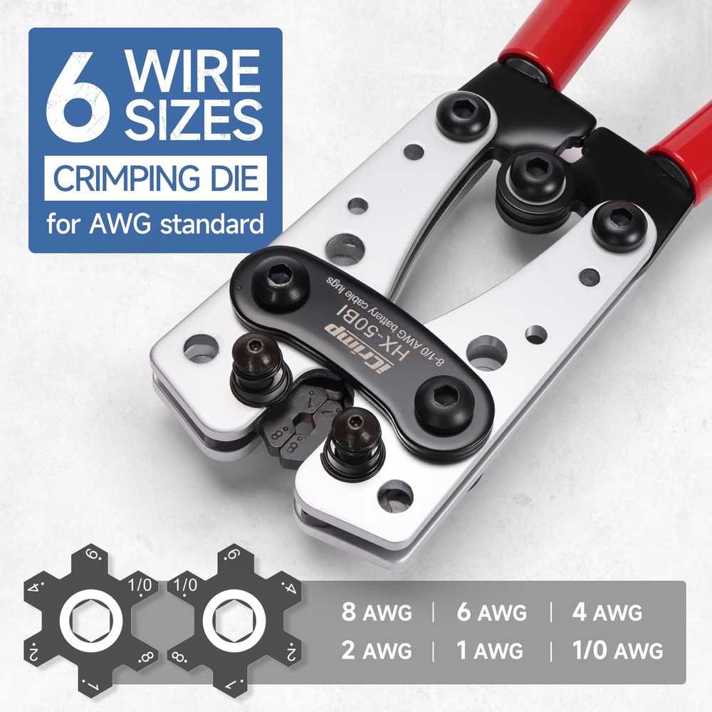 iCrimp Battery Cable Lug Crimping Tool Kit with Wire Variable, Black, Silver