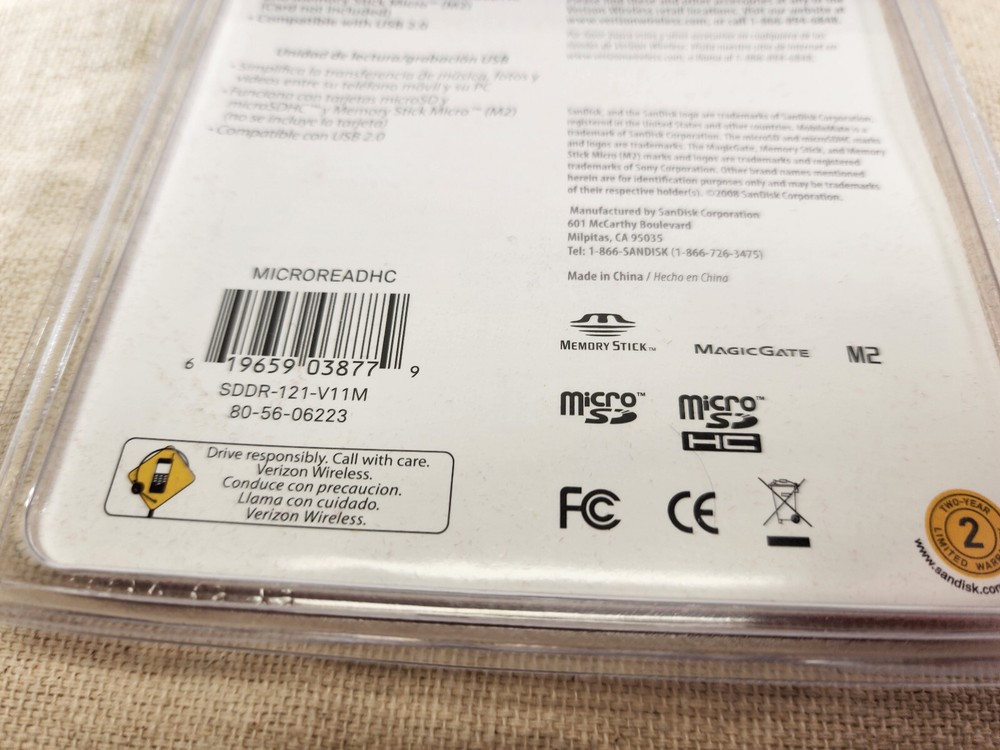 NEW Verizon Universal SanDisk Mobile Mate Micro Memory Card Reader 619659038779