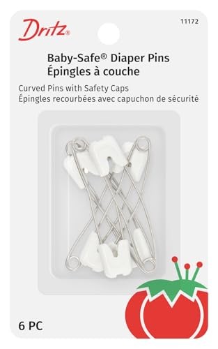 , 6 Count Baby-Safe Diaper Pins, White