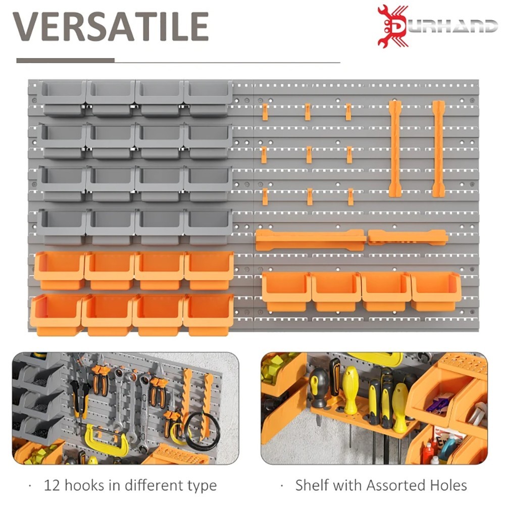 44PCS Pegboard Tool Organizer – Orange Garage Storage w/ Bins, Hooks & Pegboard