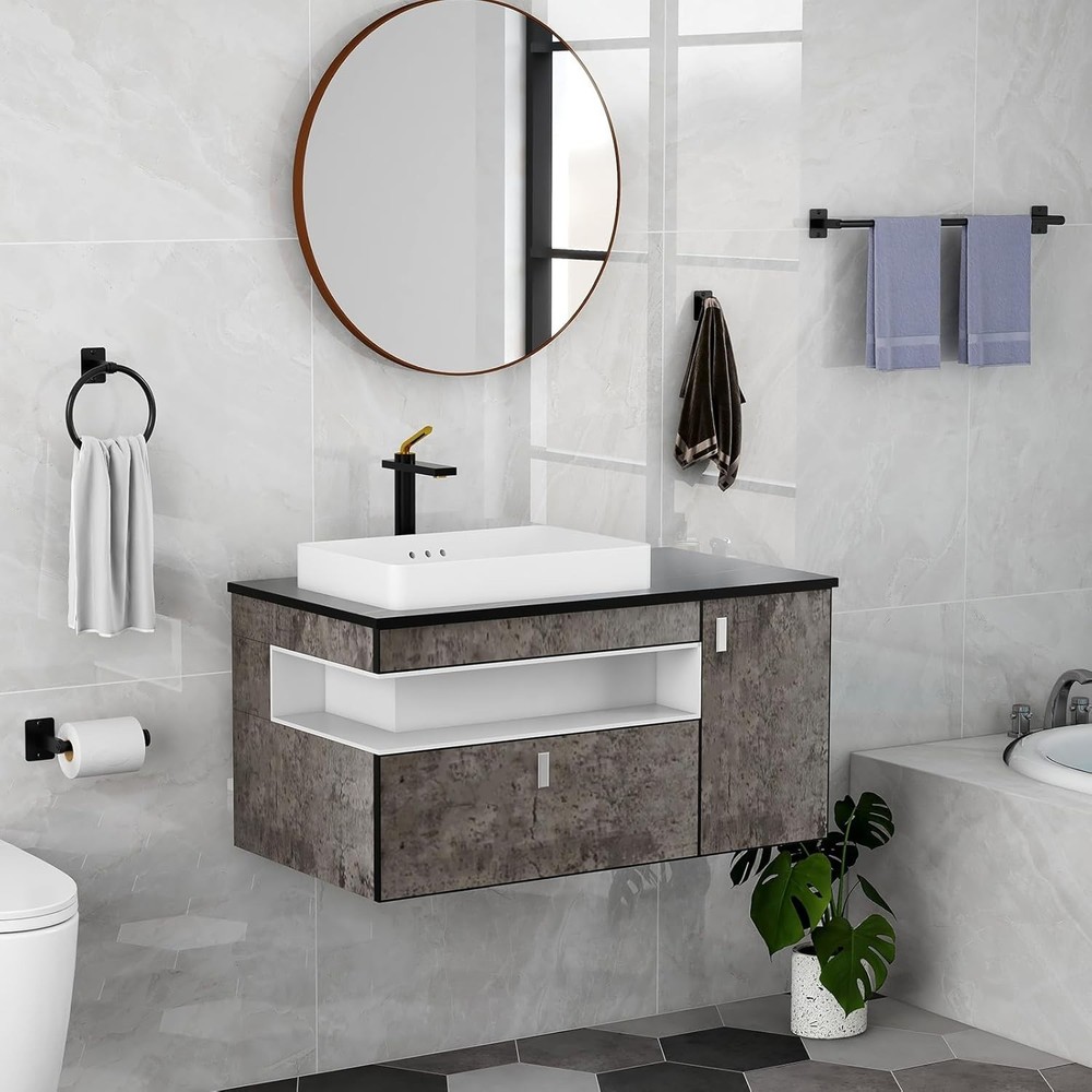 Durable Matte Black Bathroom Hardware Set - 4 Essential Pieces Included