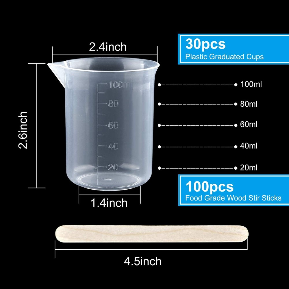 30 Pack 100ml/3.4oz Plastic Beakers Epoxy Mixing Cups, Plastic Graduated Cups...