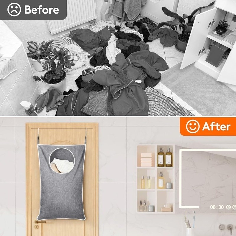 Over Door Laundry Hamper Adjustable Hooks Sturdy Fabric Storage Solution New