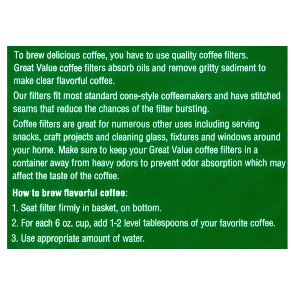 (4 pack) Great Value #2 Cone Coffee Filters, 100 count