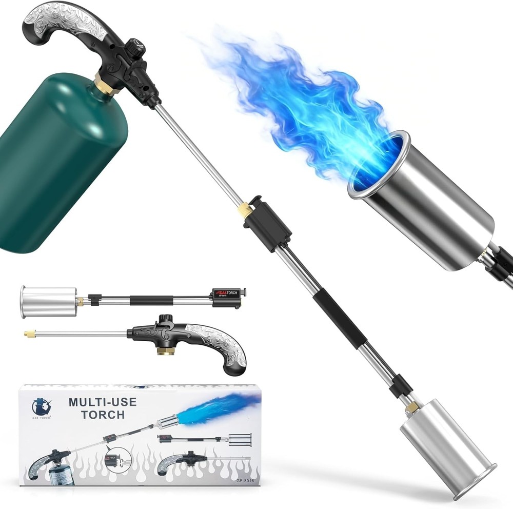 Weed Torch with Push Button Igniter, Propane Burner Flame Weeder Torch for Weeds