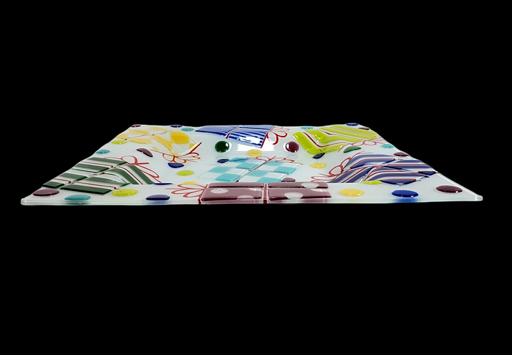 Fused Glass Square Celebration Serving Platter