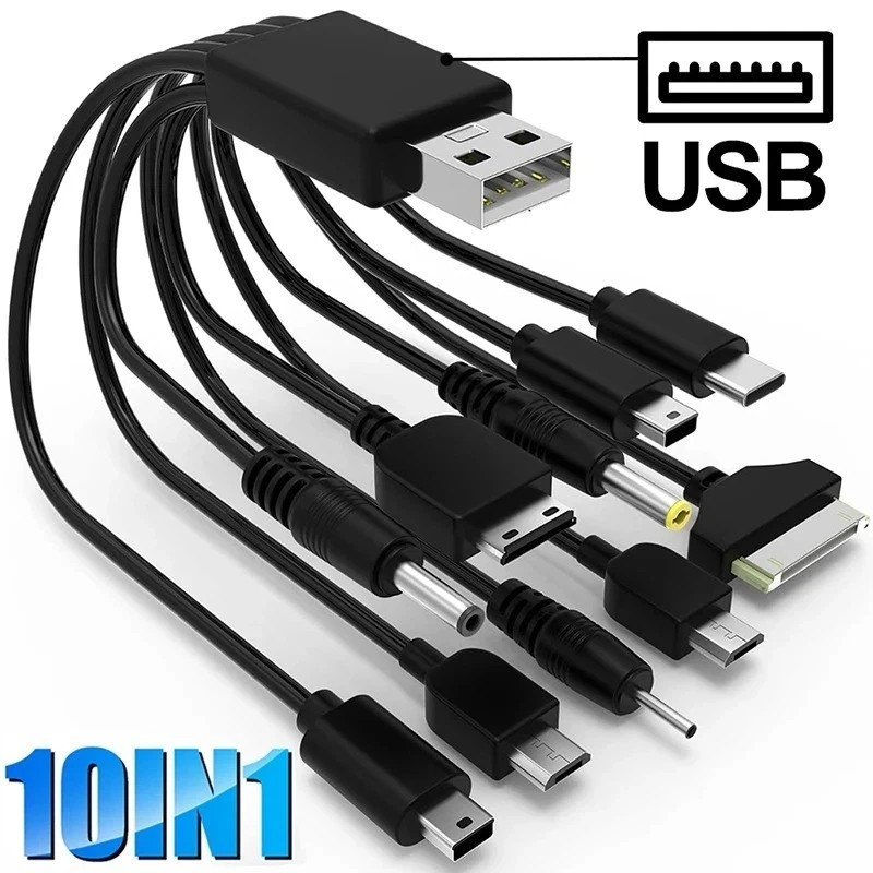 Universal 10 In 1 USB 2.0 Version Black - Multi Charger Mobile Phone USB Cable