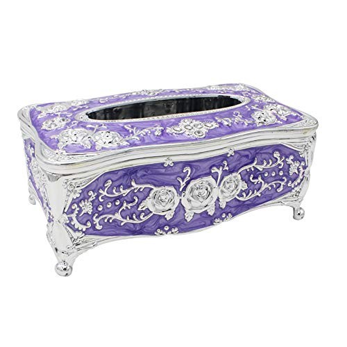 Vintage Tissue Box Holder Rectangular for Car Kitchen Table Silver Purple