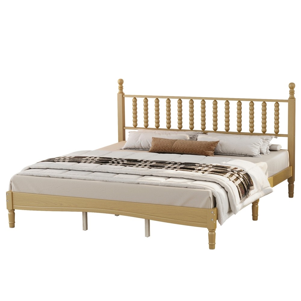 King Platform Bed Retro Frame With Gourd Headboard No Box Spring