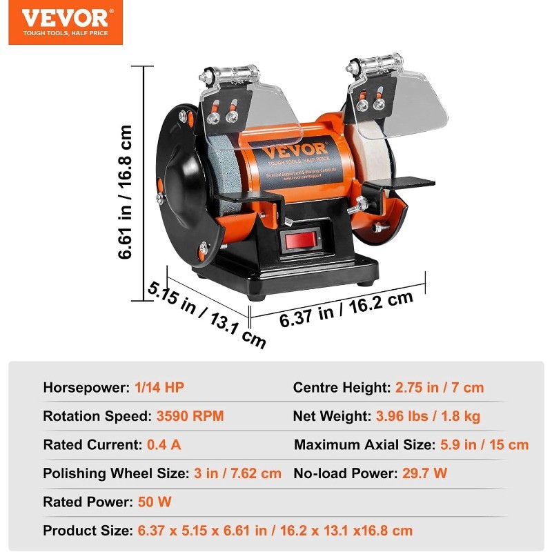 VEVOR Bench Buffer Polisher, Bench Buffer Grinder Polishing & Buffing Machine