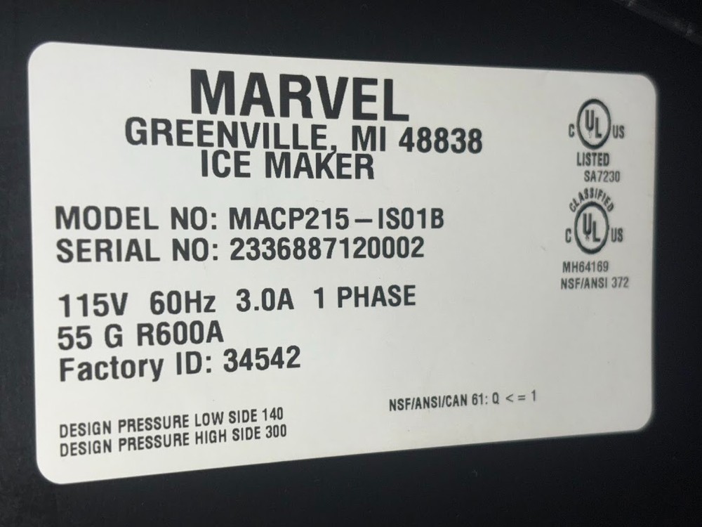 Marvel MACP215-IS01B 15" Panel-Ready Built-In 39lbs Undercounter Ice Maker *READ