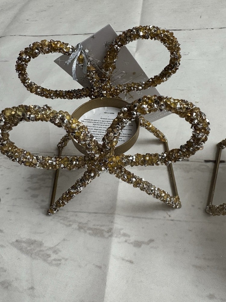 34th & Pine Gold Bow Tealight Holder Set